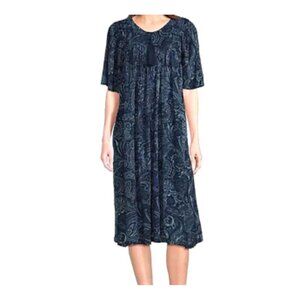 NWT Go Softly Kaftan Patio Dress Paisley Print Short Sleeve Blue White zip up